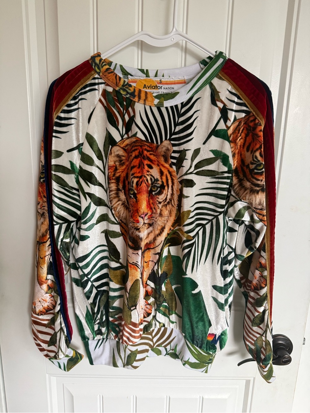Aviator Nation White & Green Tiger Print Set- S